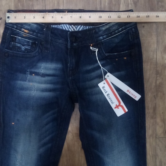 Rock Revival NWT Women's 26 Dark Blue Spatter Skinny Jeans Jo - Picture 9 of 12